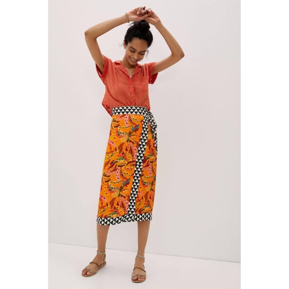 Anthropologie Vibrant Orange and Black Midi Skirt